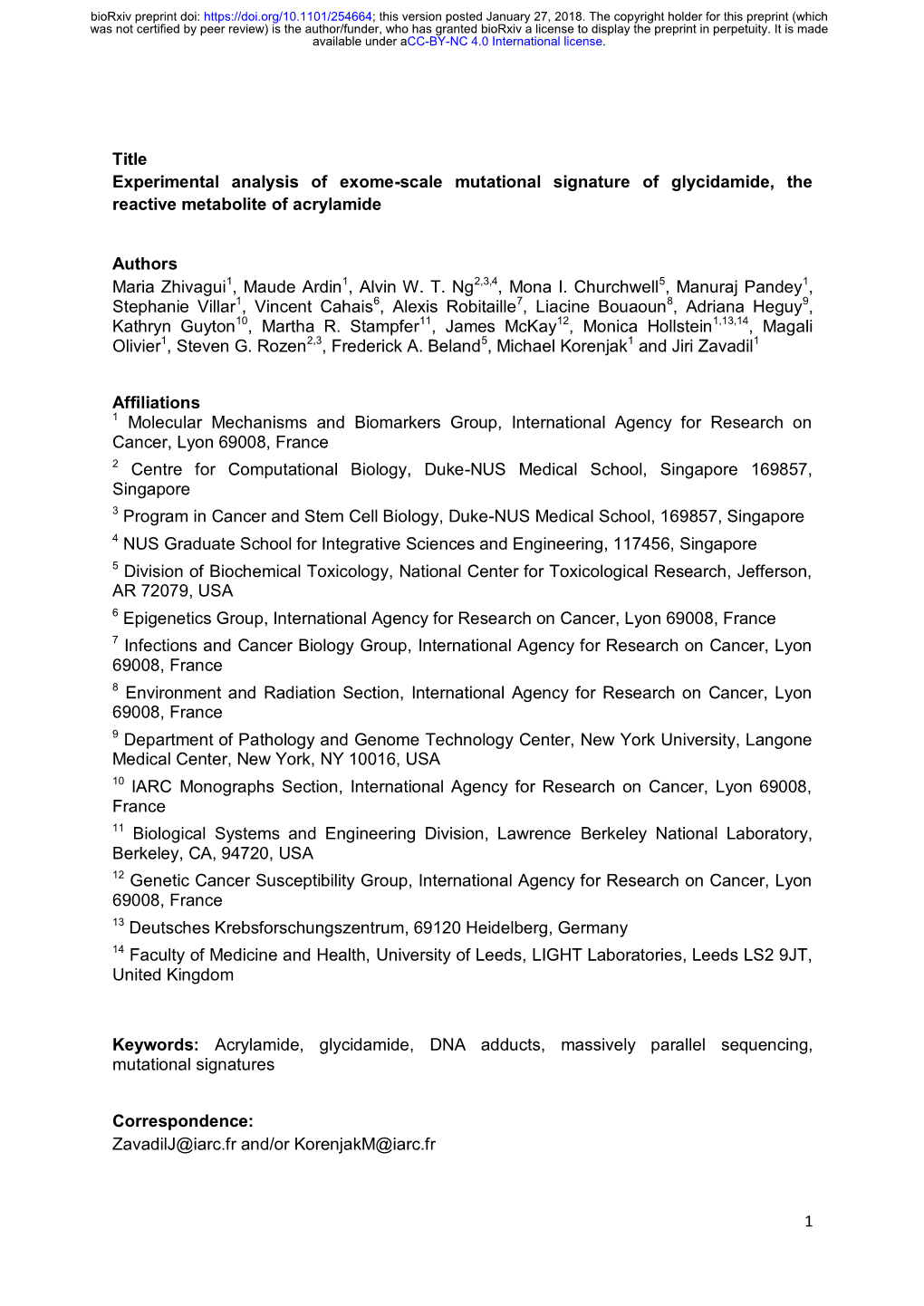 Experimental Analysis of Exome-Scale Mutational Signature of Glycidamide, the Reactive Metabolite of Acrylamide