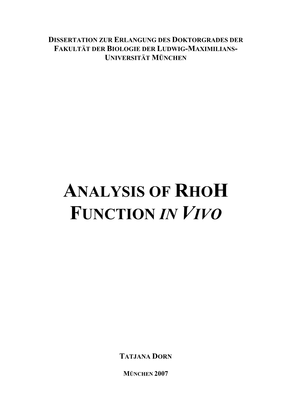 Analysis of Rhoh Function in Vivo