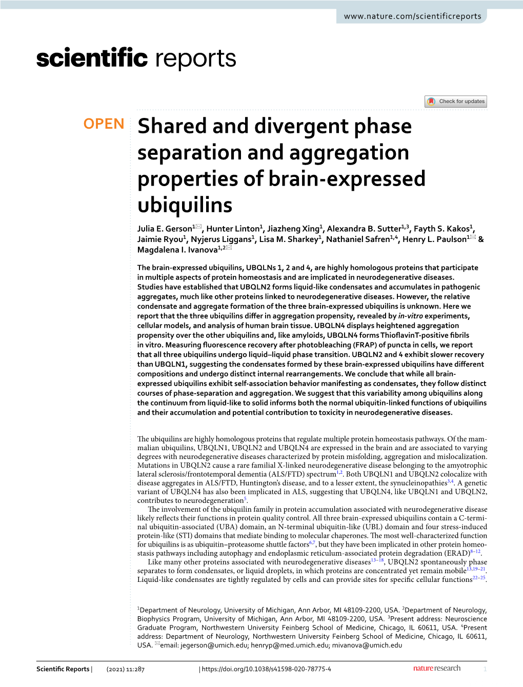 Shared and Divergent Phase Separation and Aggregation Properties of Brain‑Expressed Ubiquilins Julia E