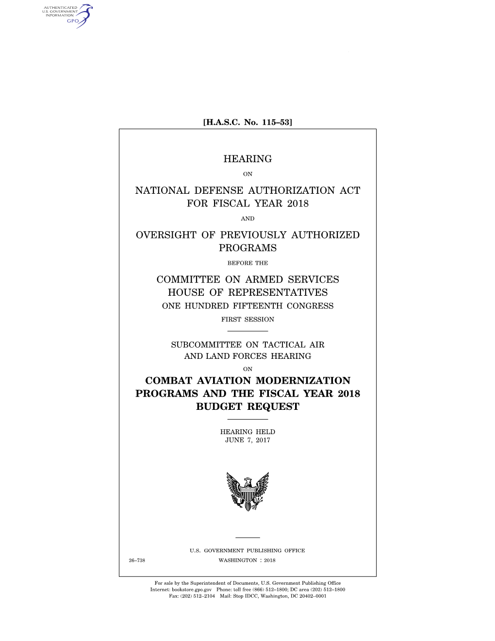 Hearing National Defense Authorization Act For