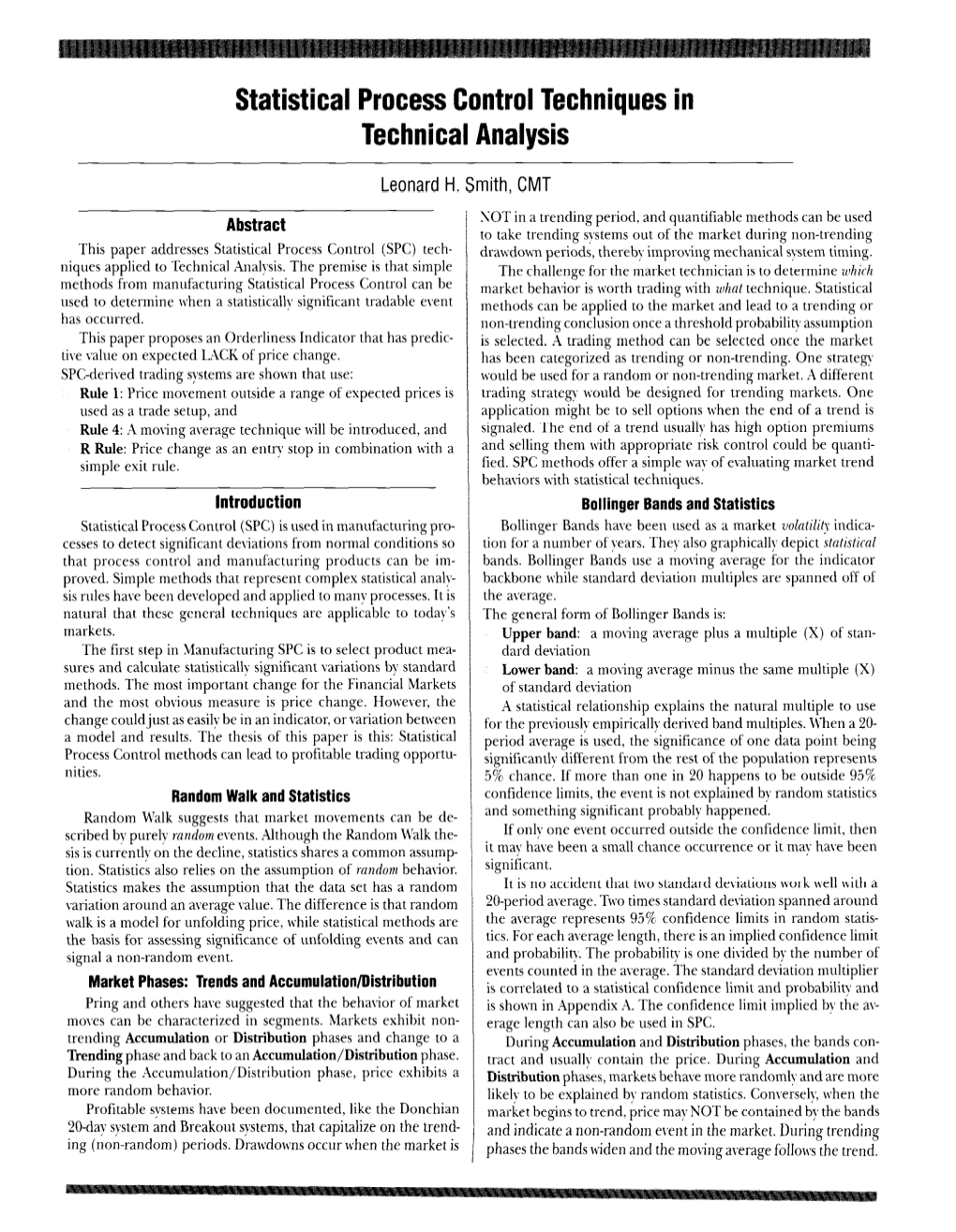 Statistical Process Control Techniques in Technical Analysis