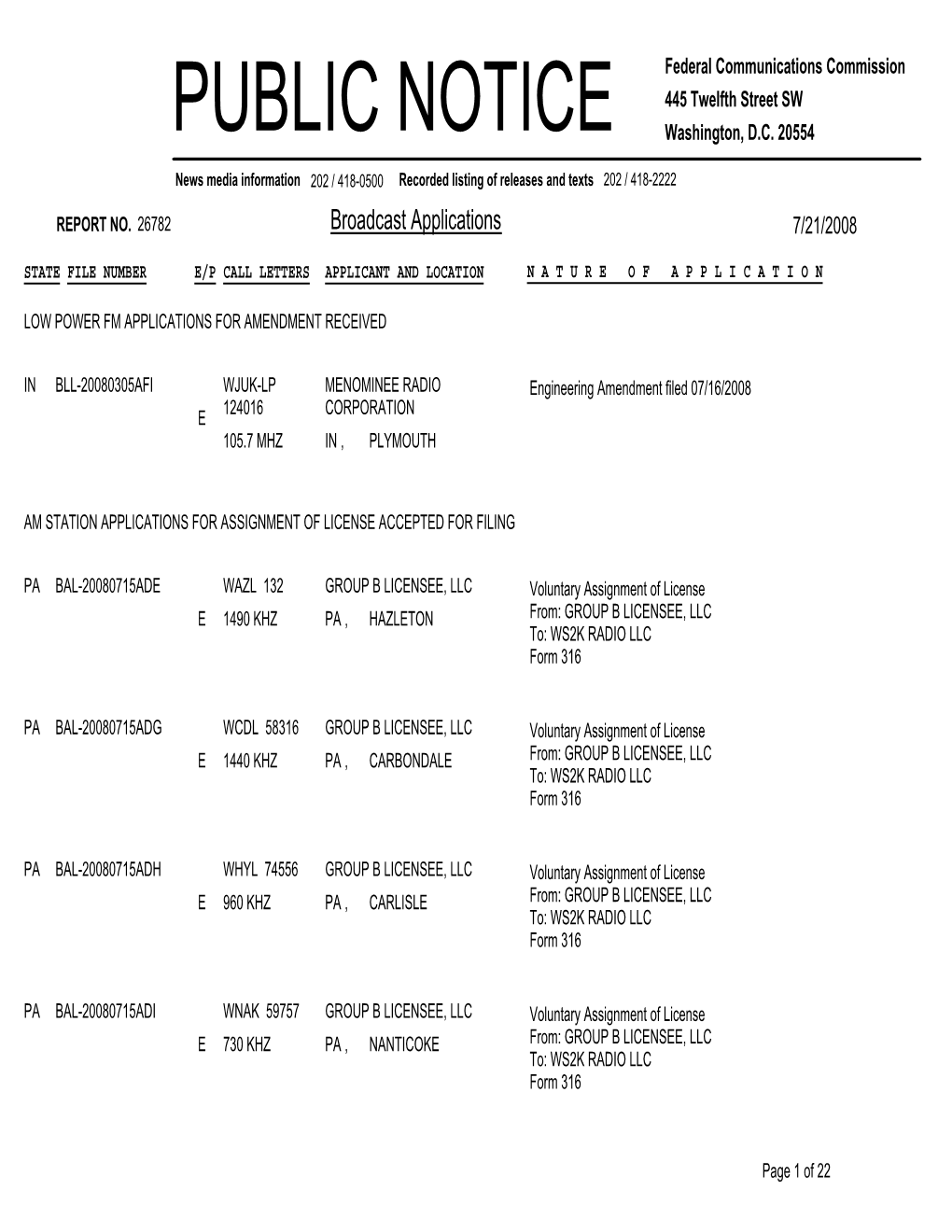 Broadcast Applications 7/21/2008