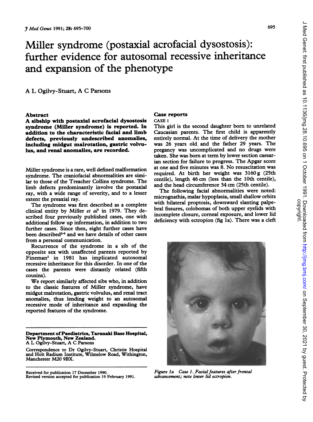 Miller Syndrome (Postaxial Acrofacial Dysostosis): and Expansion of The
