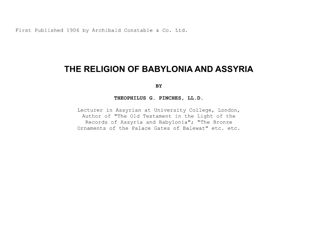 The Religion of Babylonia and Assyria