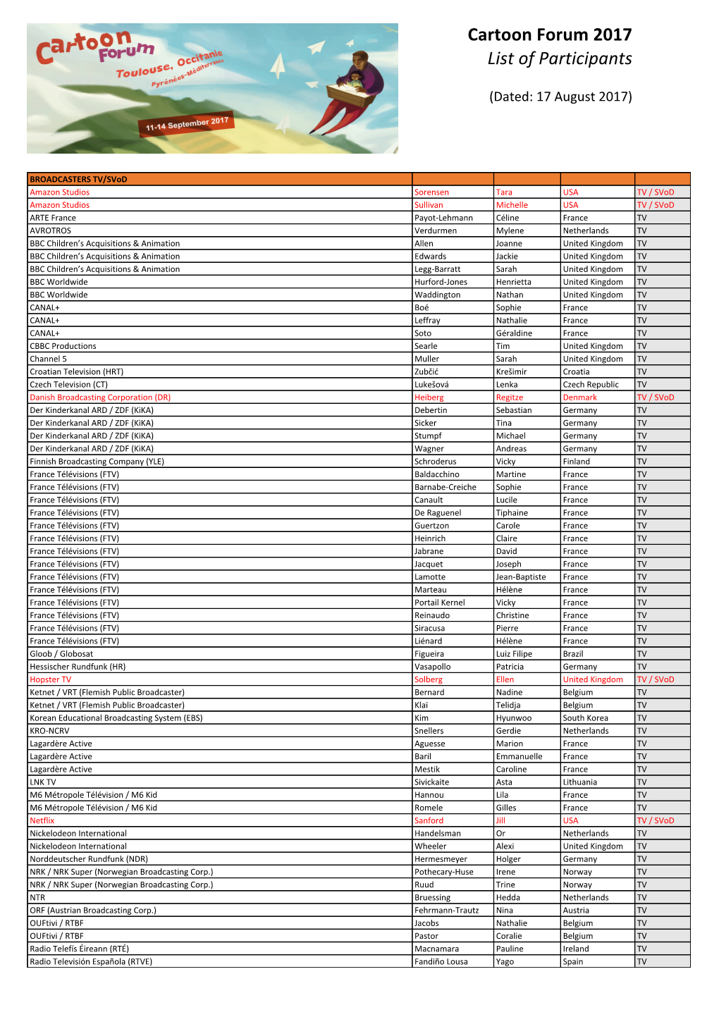 Cartoon Forum 2017 List of Participants