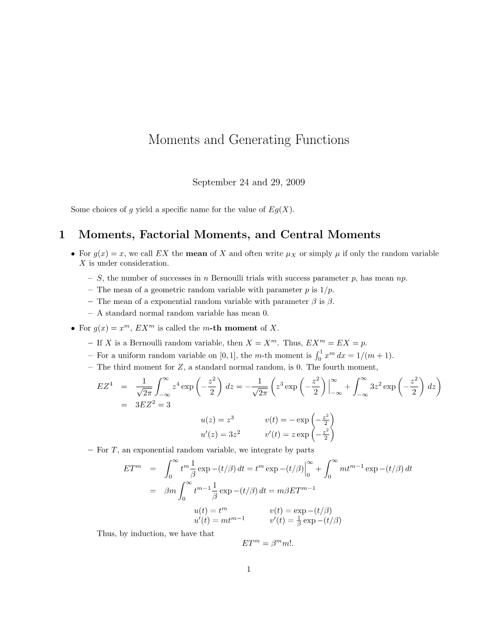 Moments and Generating Functions