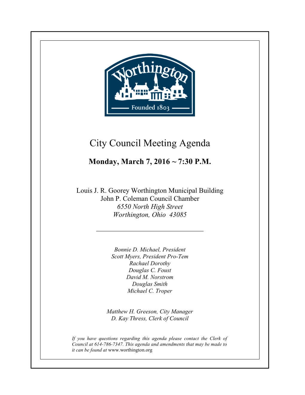 City Council Meeting Agenda