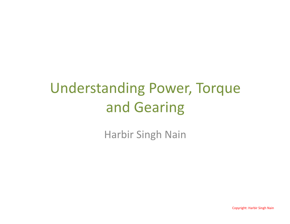 Understanding Power, Torque and Gearing