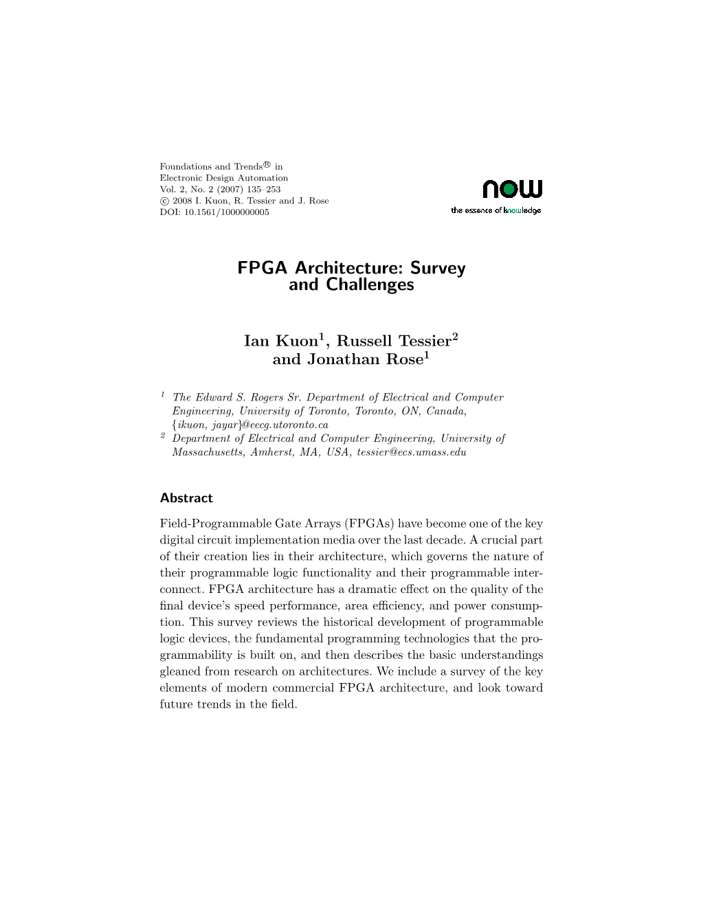 FPGA Architecture: Survey and Challenges