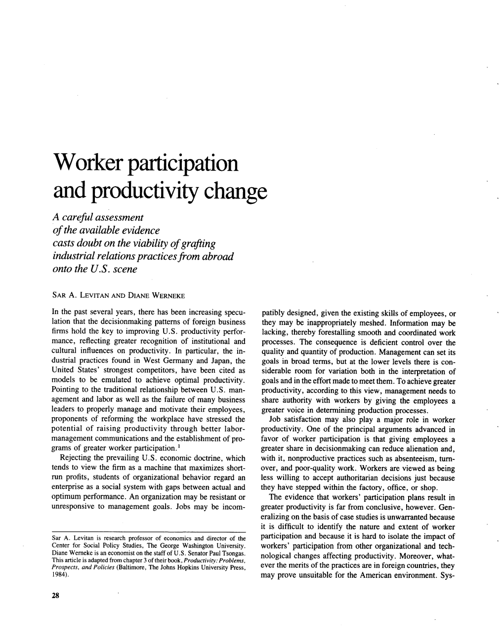 Worker Participation and Productivity Change