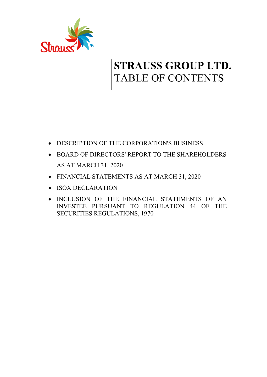 Strauss Group Ltd. Table of Contents