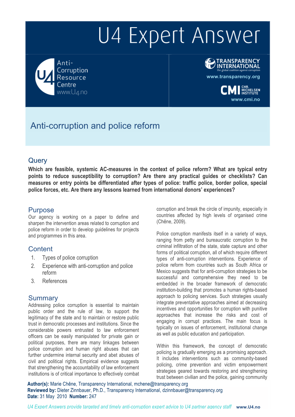 Anti-Corruption and Police Reform