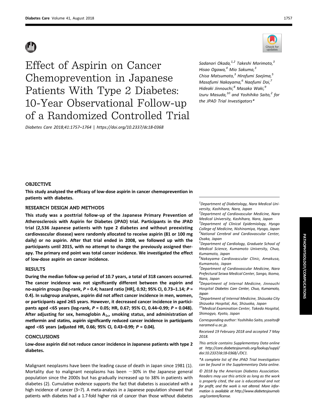 Effect of Aspirin on Cancer Chemoprevention
