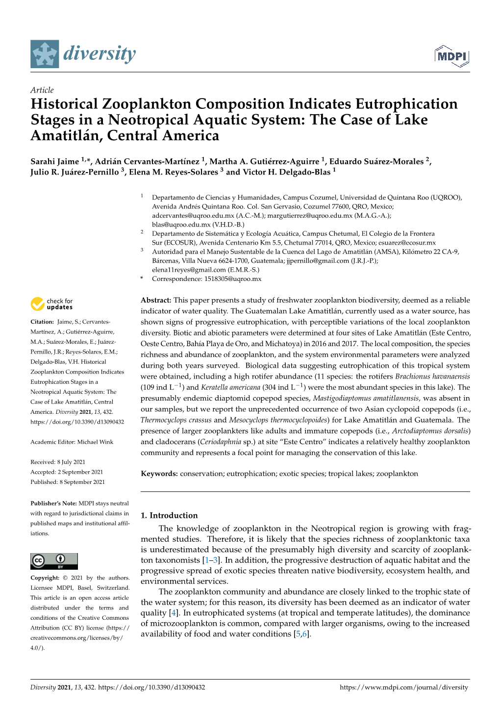 Historical Zooplankton Composition Indicates Eutrophication Stages in a Neotropical Aquatic System: the Case of Lake Amatitlán, Central America