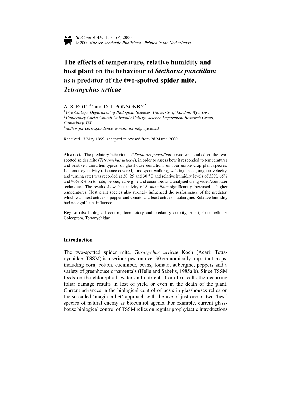 The Effects of Temperature, Relative Humidity and Hostplant on The