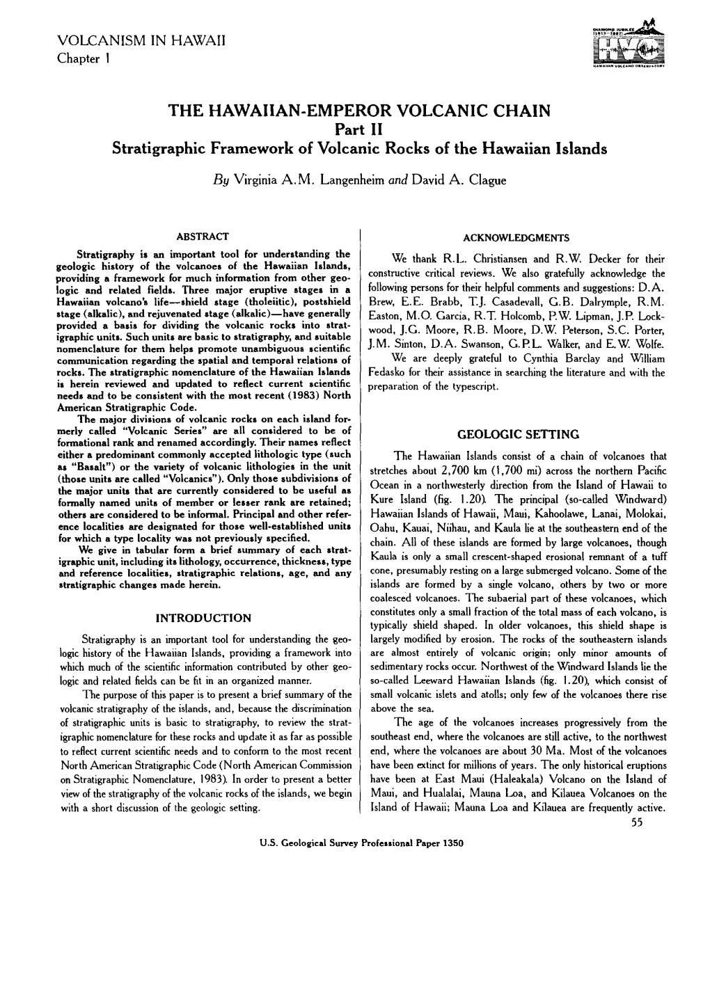 THE HAWAIIAN-EMPEROR VOLCANIC CHAIN Part II Stratigraphic Framework of Volcanic Rocks of the Hawaiian Islands