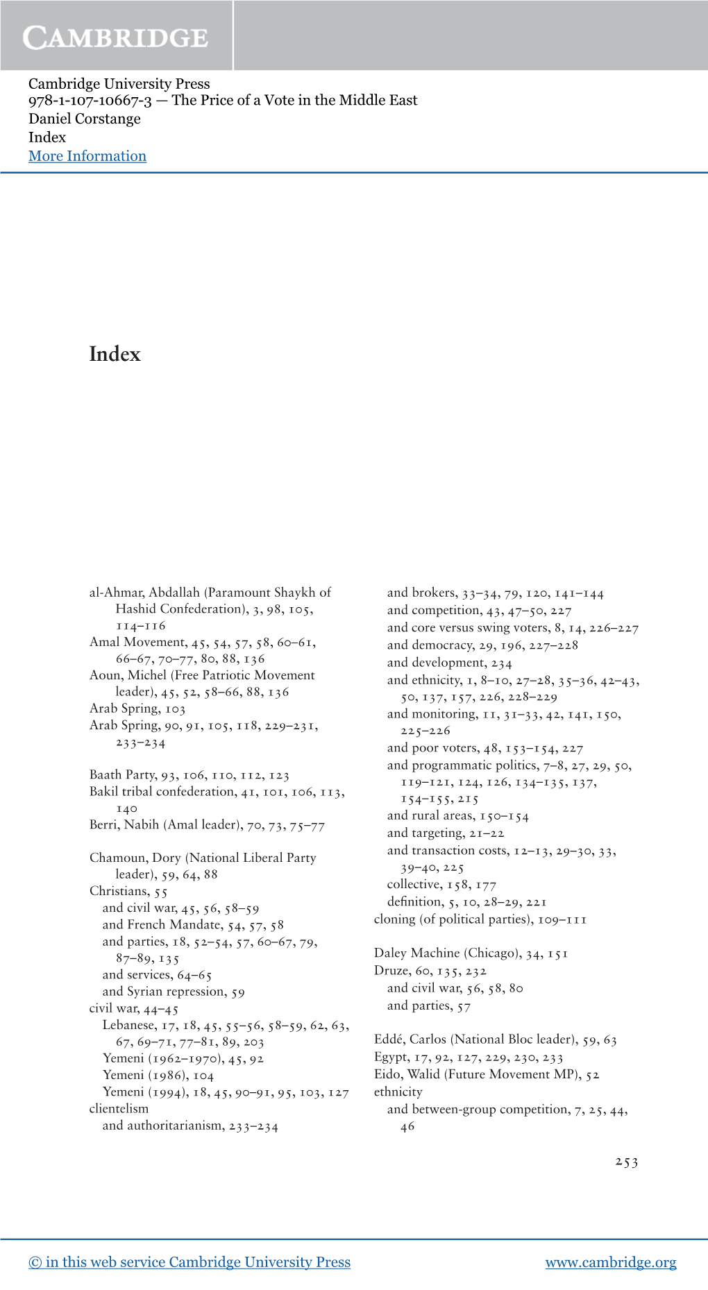 Cambridge University Press 978-1-107-10667-3 — the Price of a Vote in the Middle East Daniel Corstange Index More Information