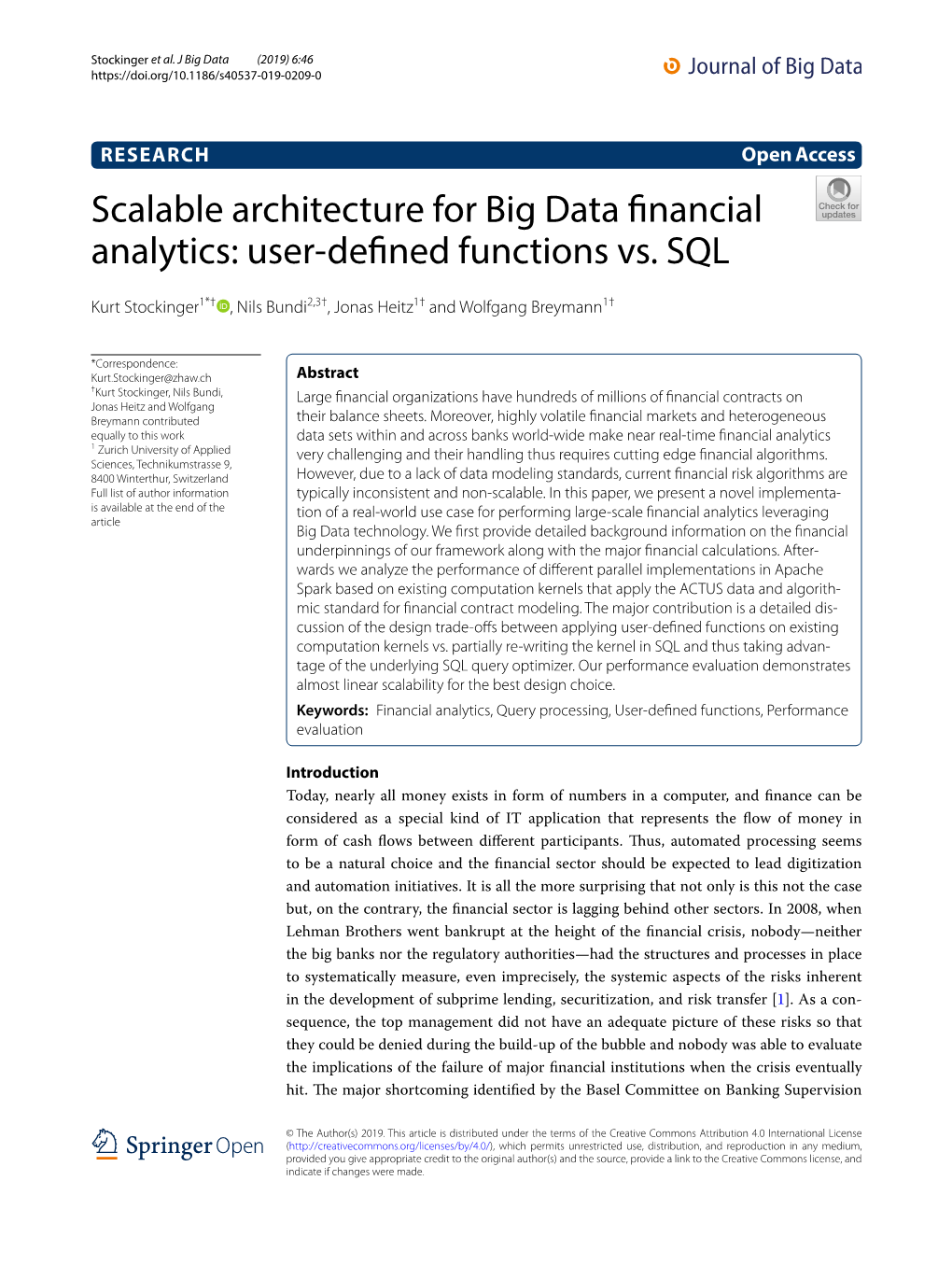 Scalable Architecture for Big Data Financial Analytics: User-Defined