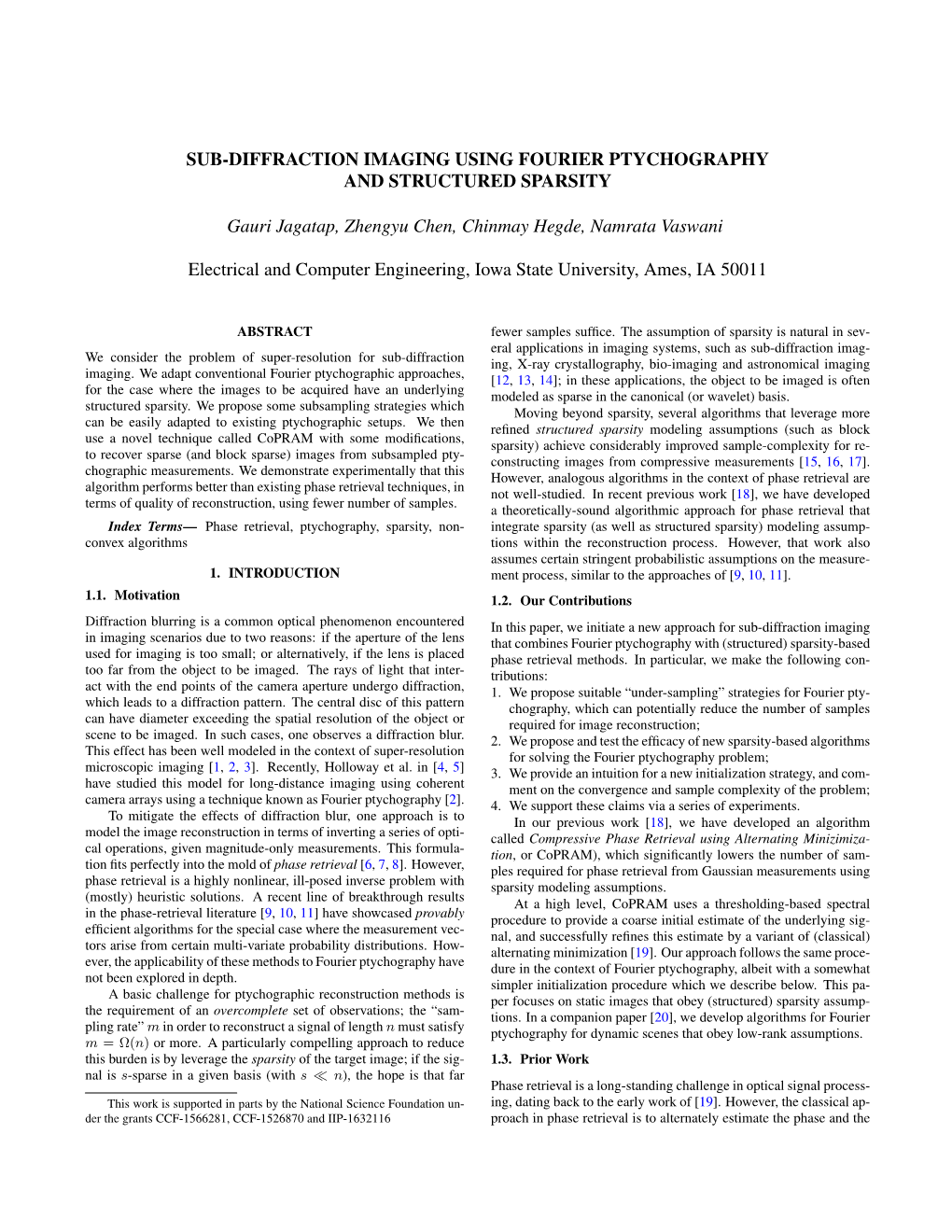 Sub-Diffraction Imaging Using Fourier Ptychography and Structured Sparsity