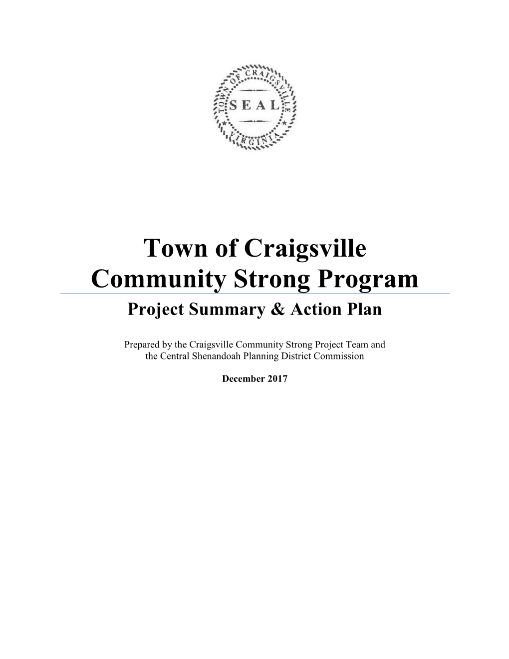 Craigsville Community Strong Program Project Summary & Action Plan