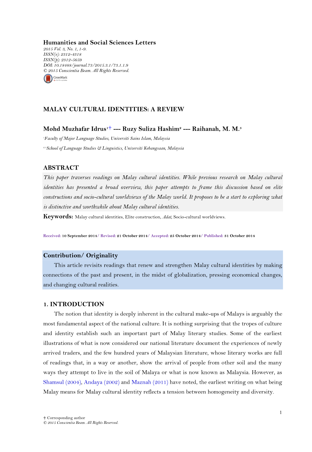 Malay Cultural Identities: a Review