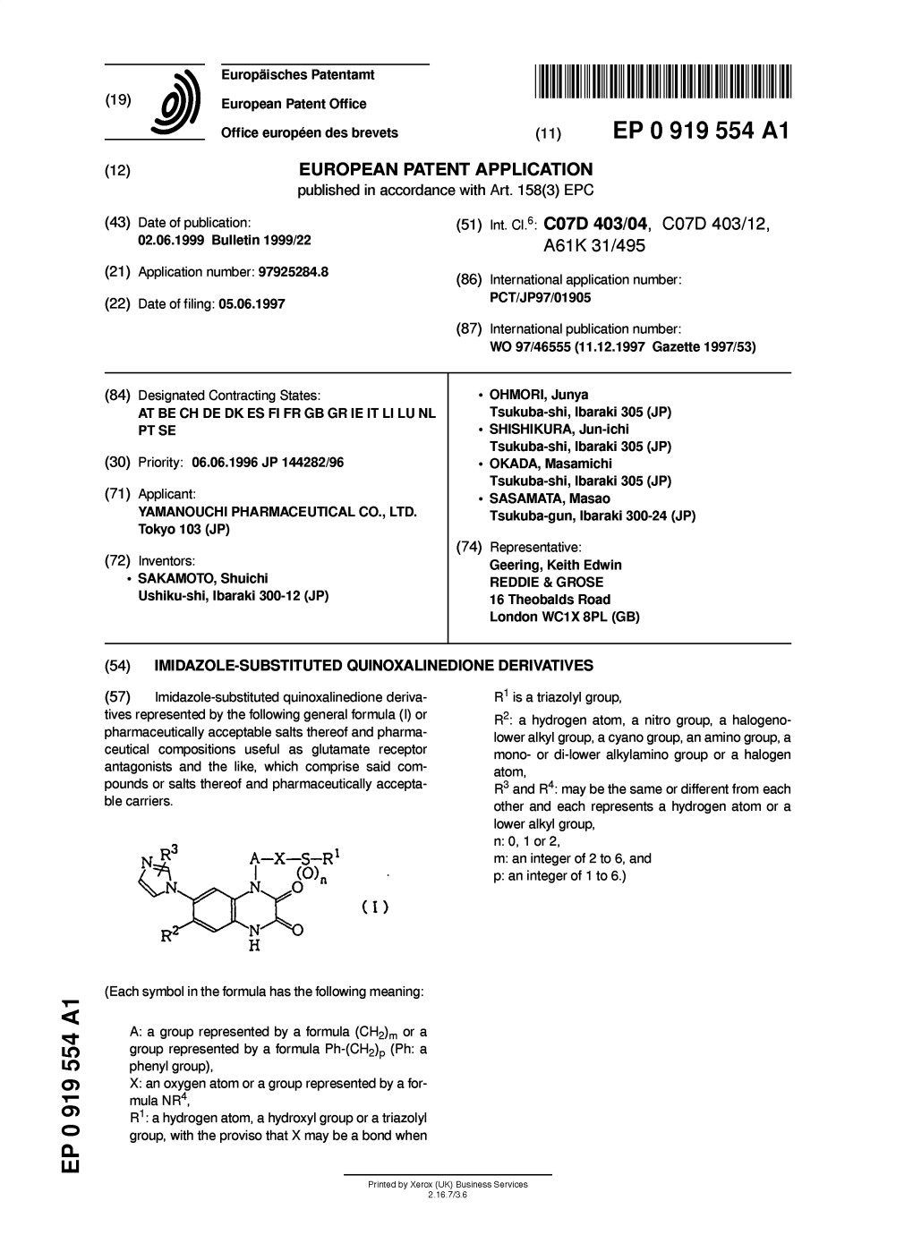 Imidazole-Substituted Quinoxalinedione Derivatives