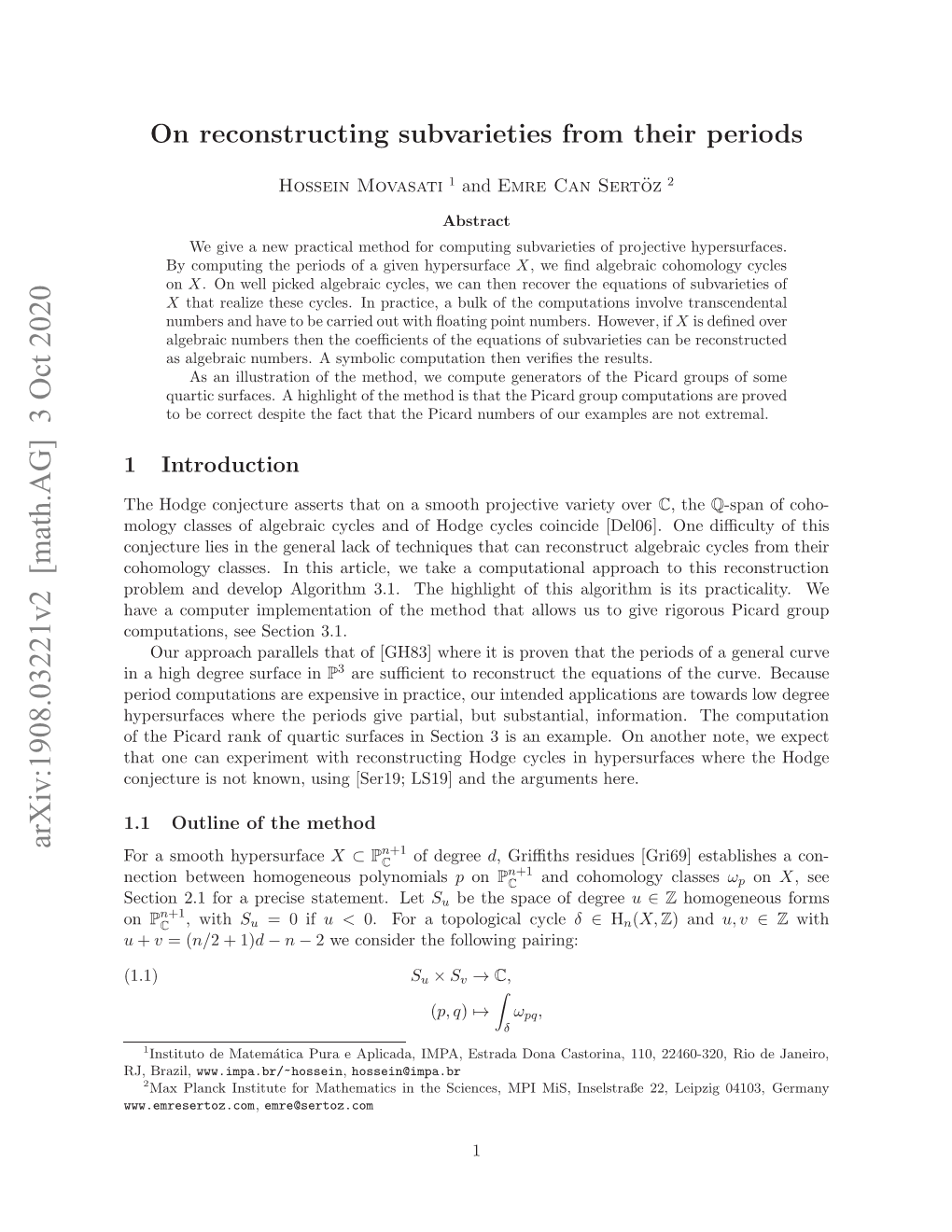 Arxiv:1908.03221V2 [Math.AG] 3 Oct 2020