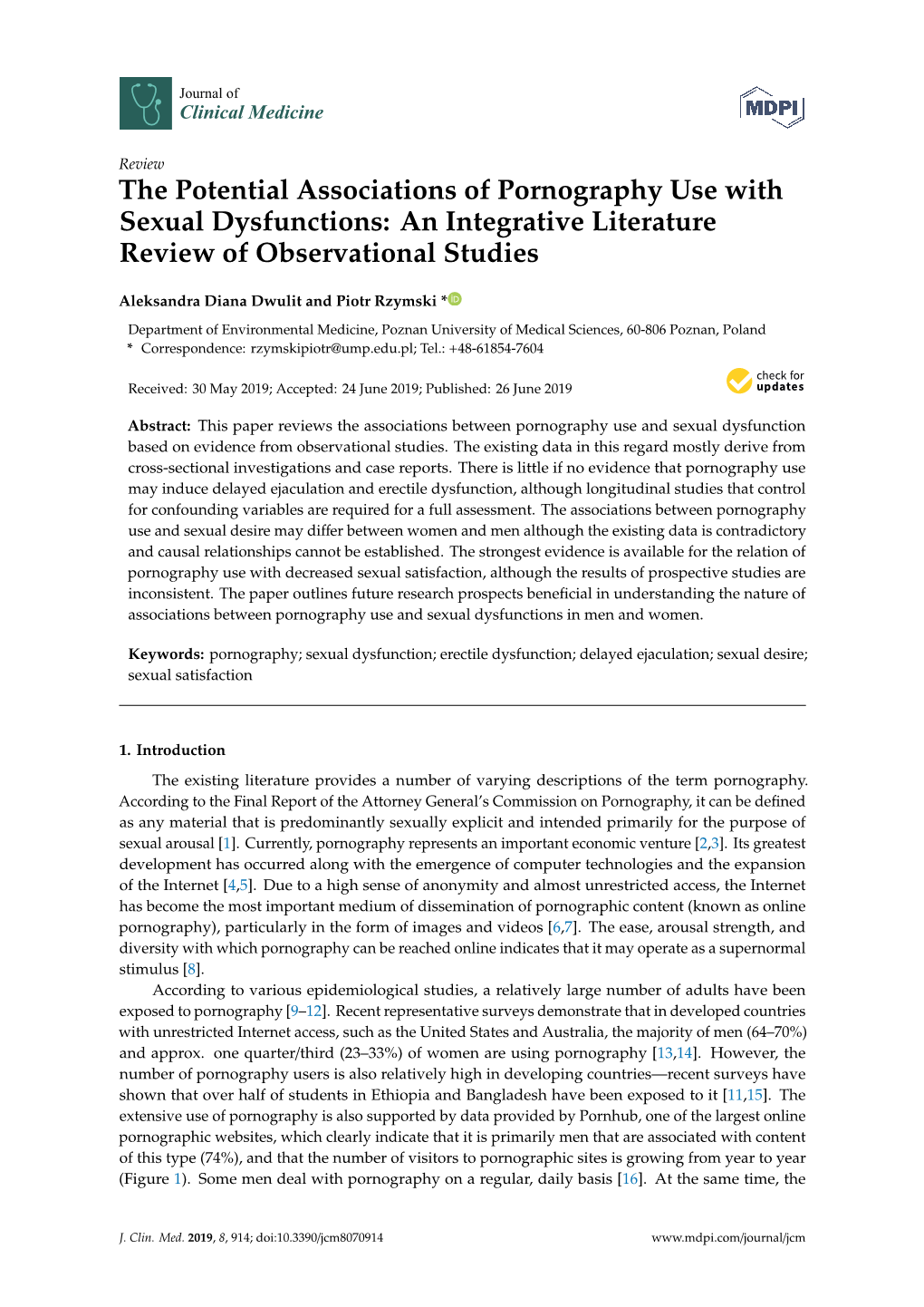 The Potential Associations of Pornography Use with Sexual Dysfunctions: an Integrative Literature Review of Observational Studies