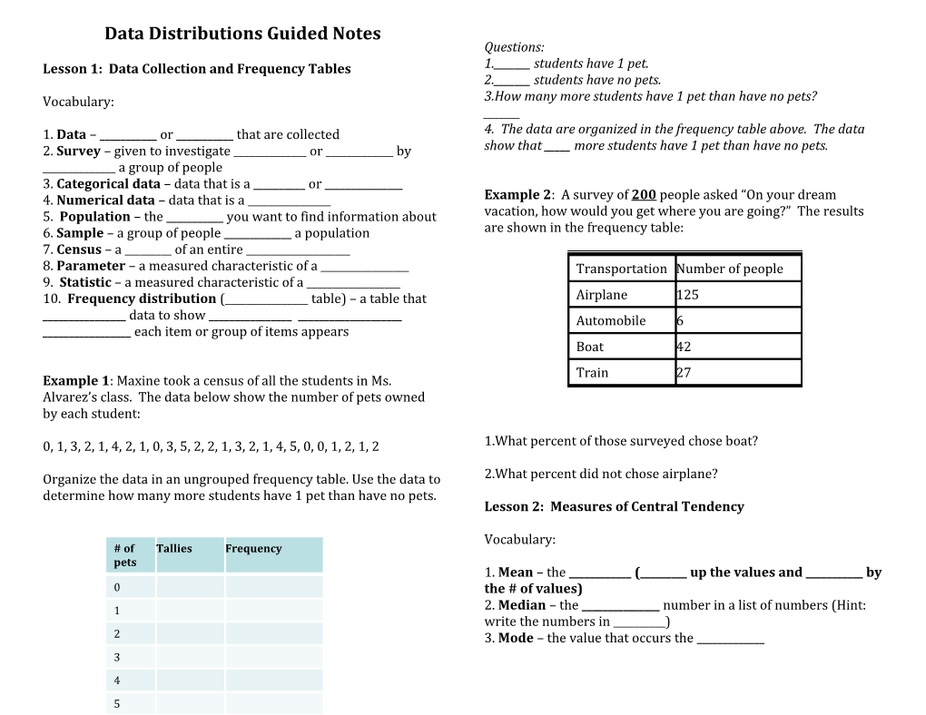 Data Distributions Guided Notes