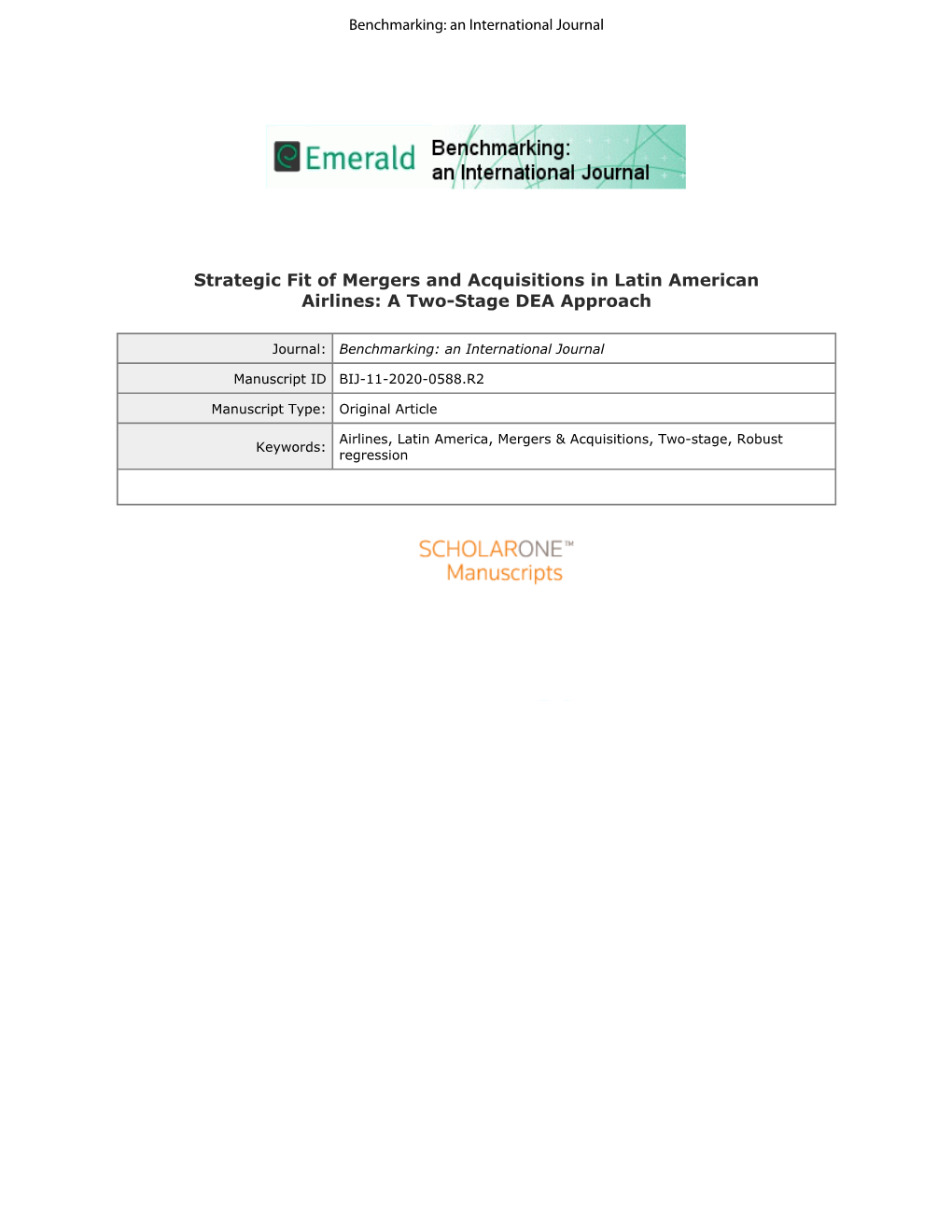 Benchmarking: an International Journal