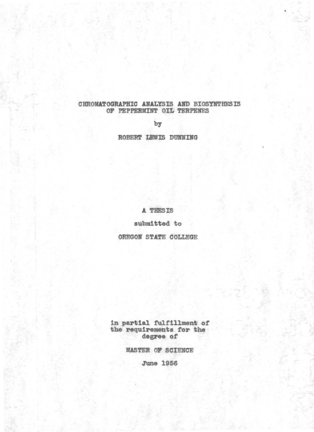 Chromatographic Analysis and Viosynthesis of Peppermint Oil