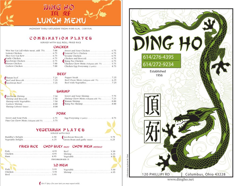 Lunch Menu Ding Ho