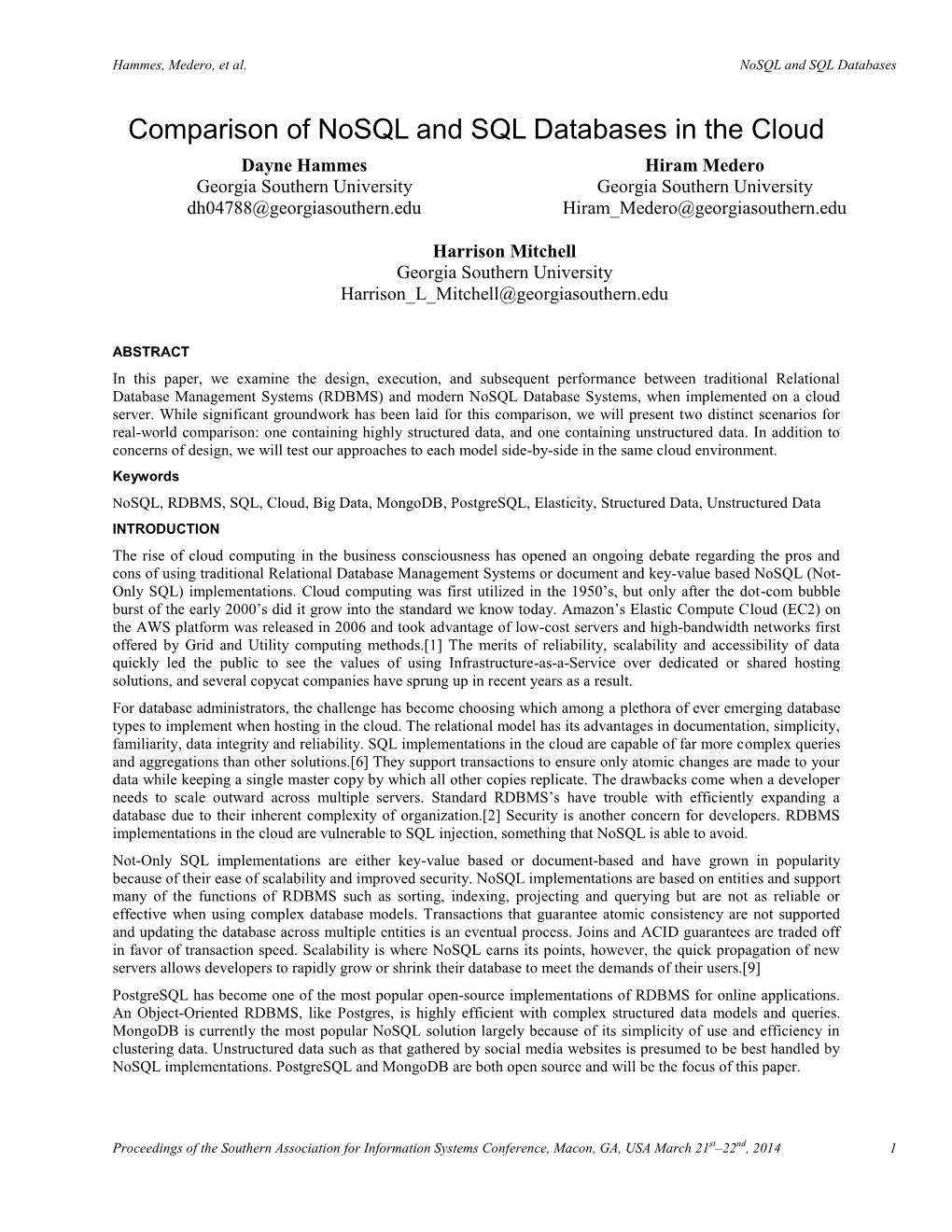 Comparison of Nosql and SQL Databases in the Cloud