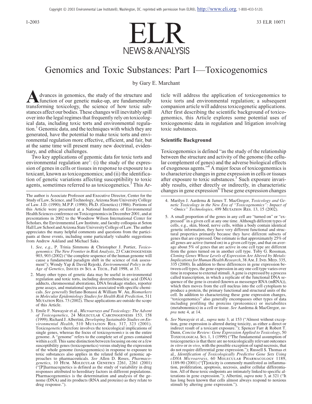 Genomics and Toxic Substances: Part I—Toxicogenomics by Gary E