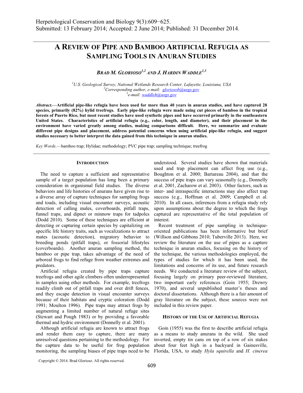 A Review of Pipe and Bamboo Artificial Refugia As Sampling Tools in Anuran Studies