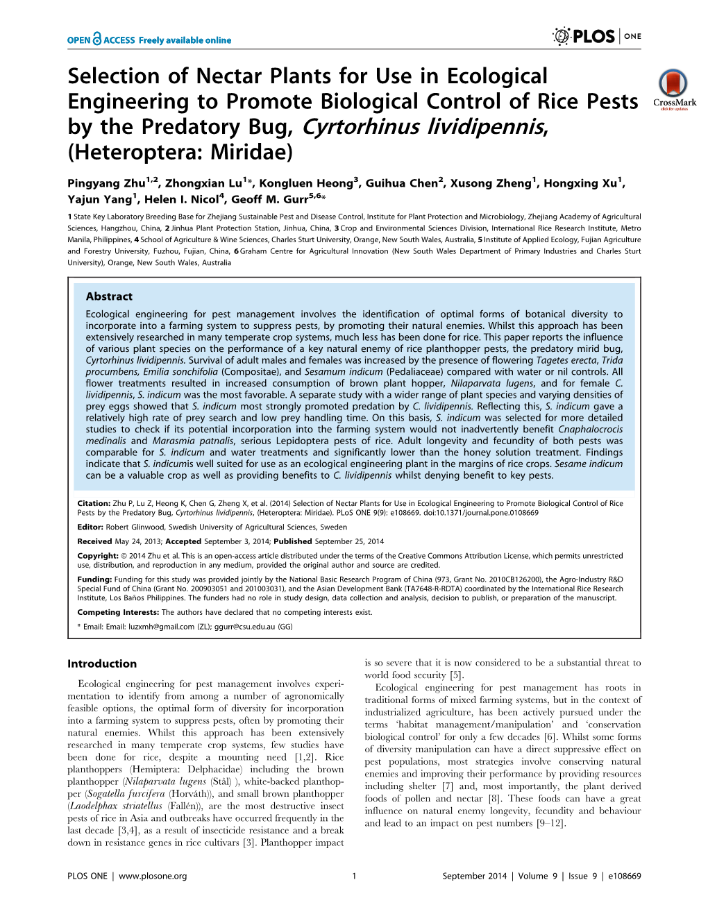 By the Predatory Bug, Cyrtorhinus Lividipennis, (Heteroptera: Miridae)