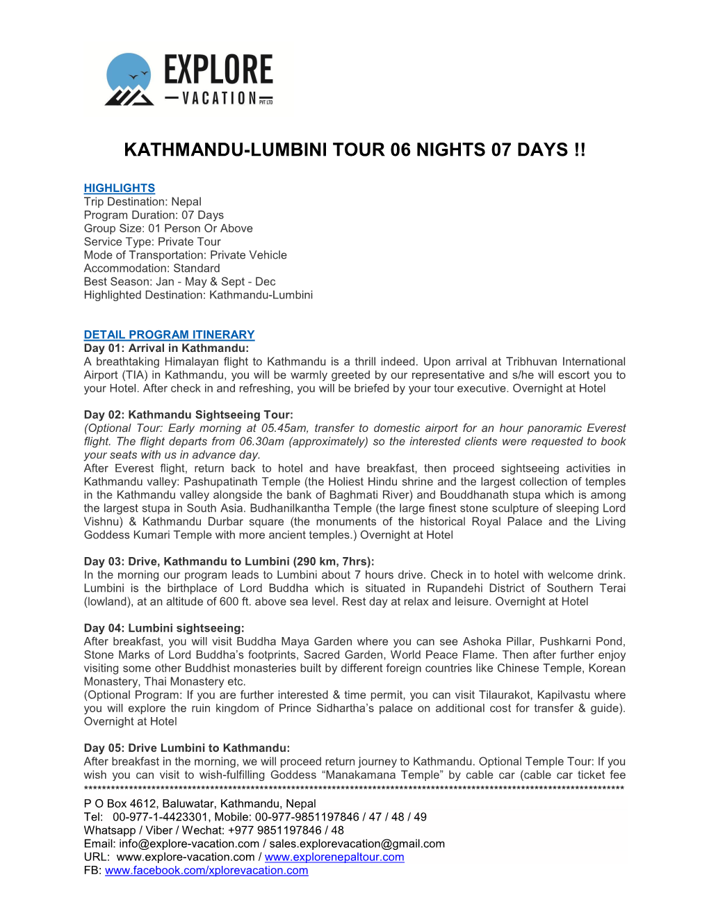 Kathmandu-Lumbini Tour 06 Nights 07 Days !!
