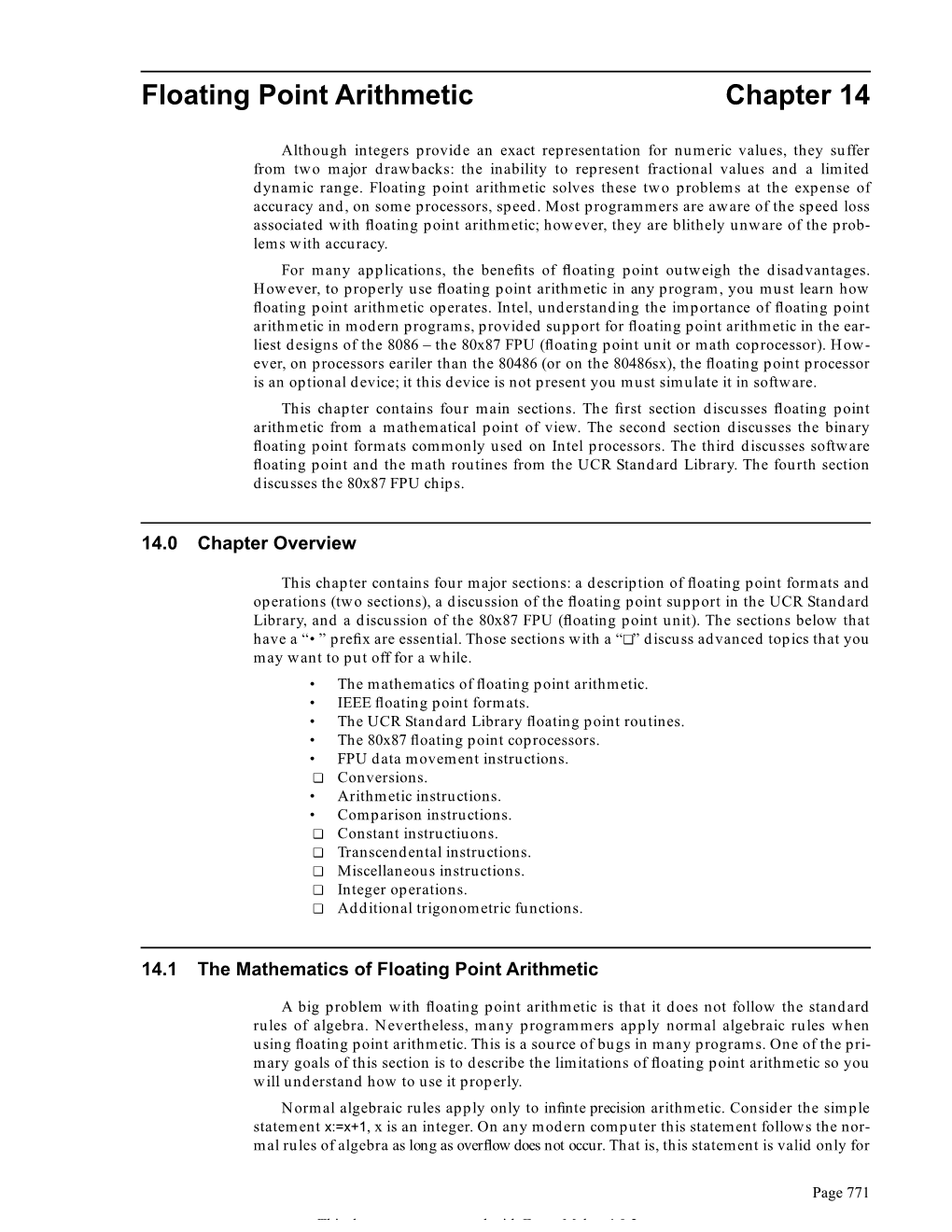 Floating Point Arithmetic Chapter 14