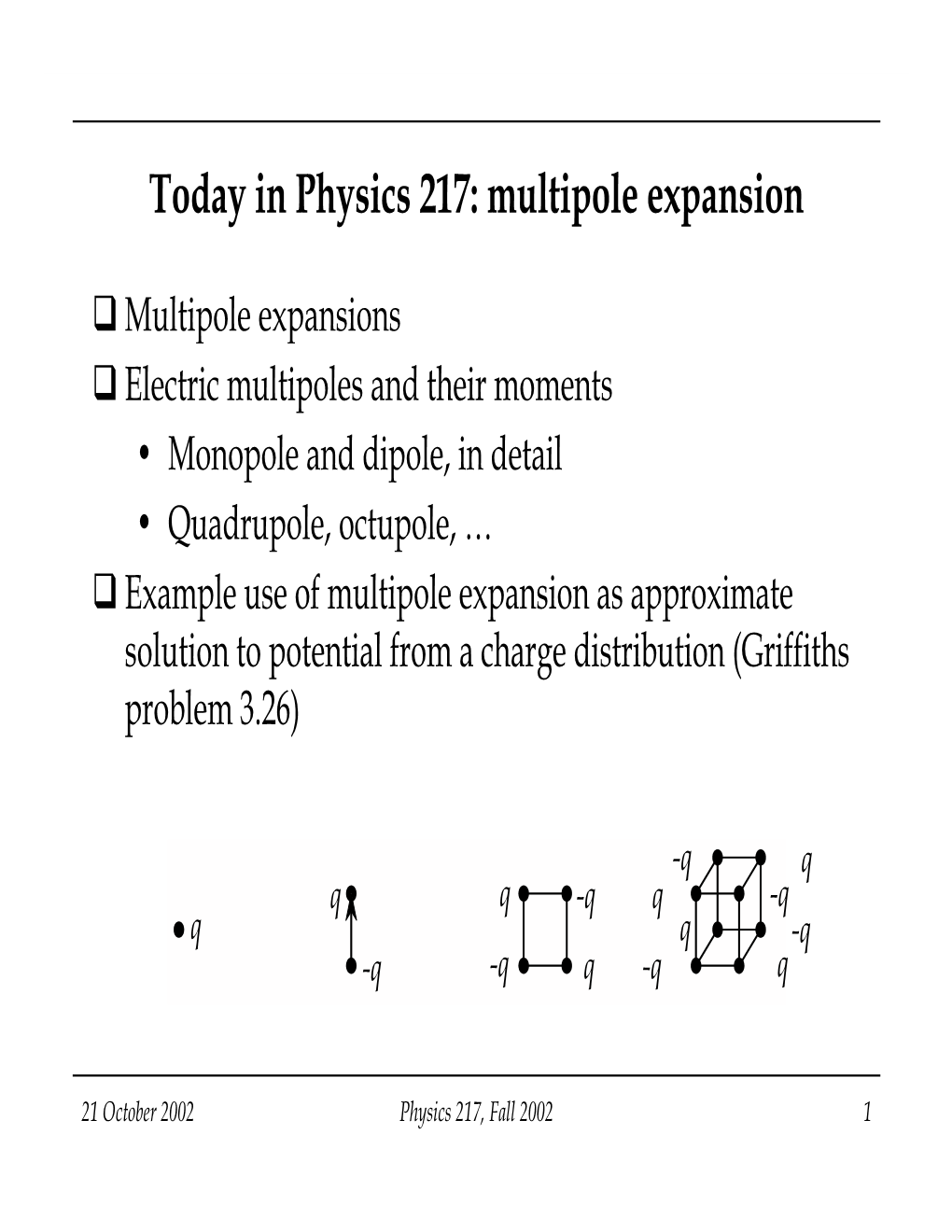 Today in Physics 217: Multipole Expansion