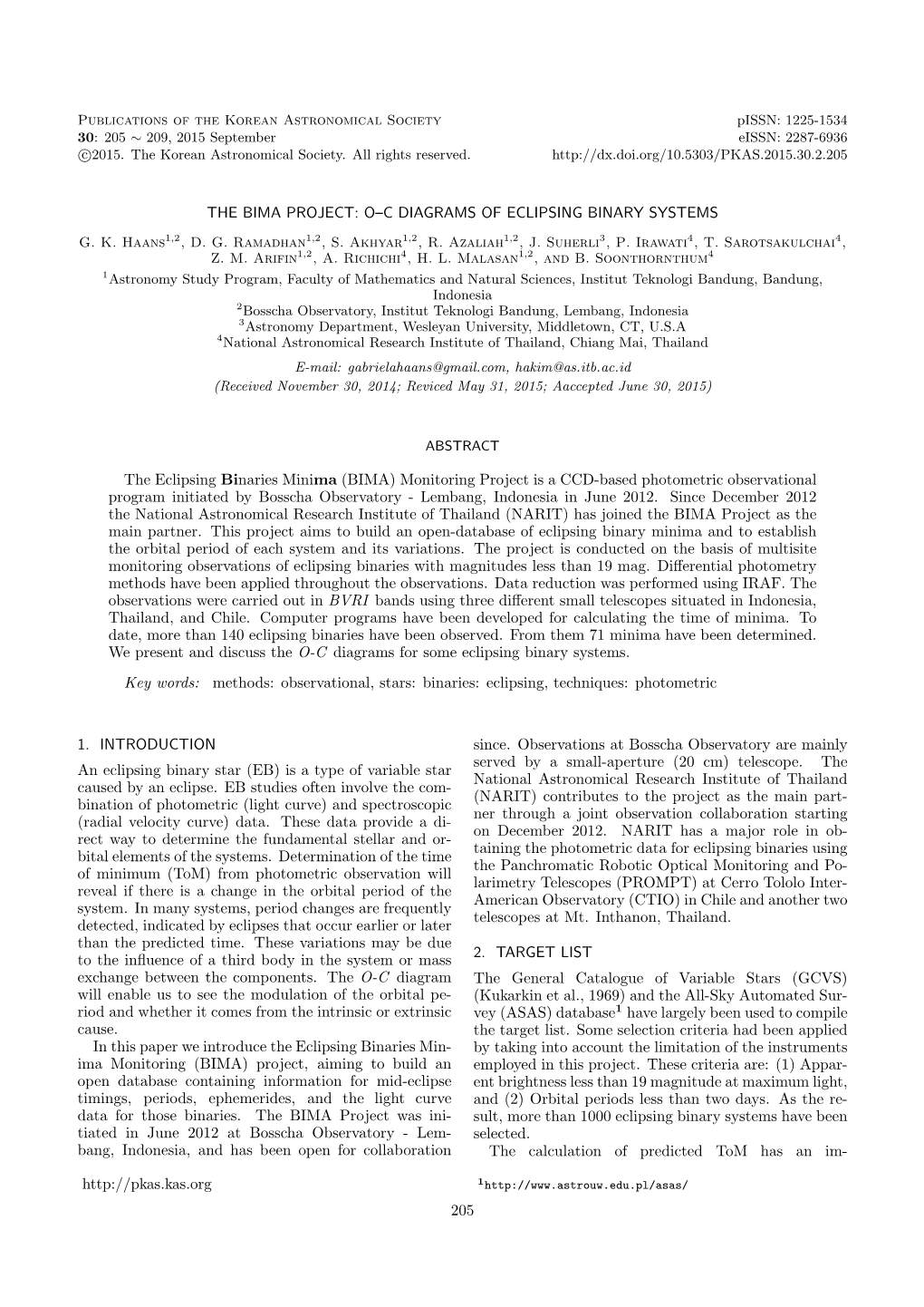 The Bima Project: O–C Diagrams of Eclipsing Binary Systems