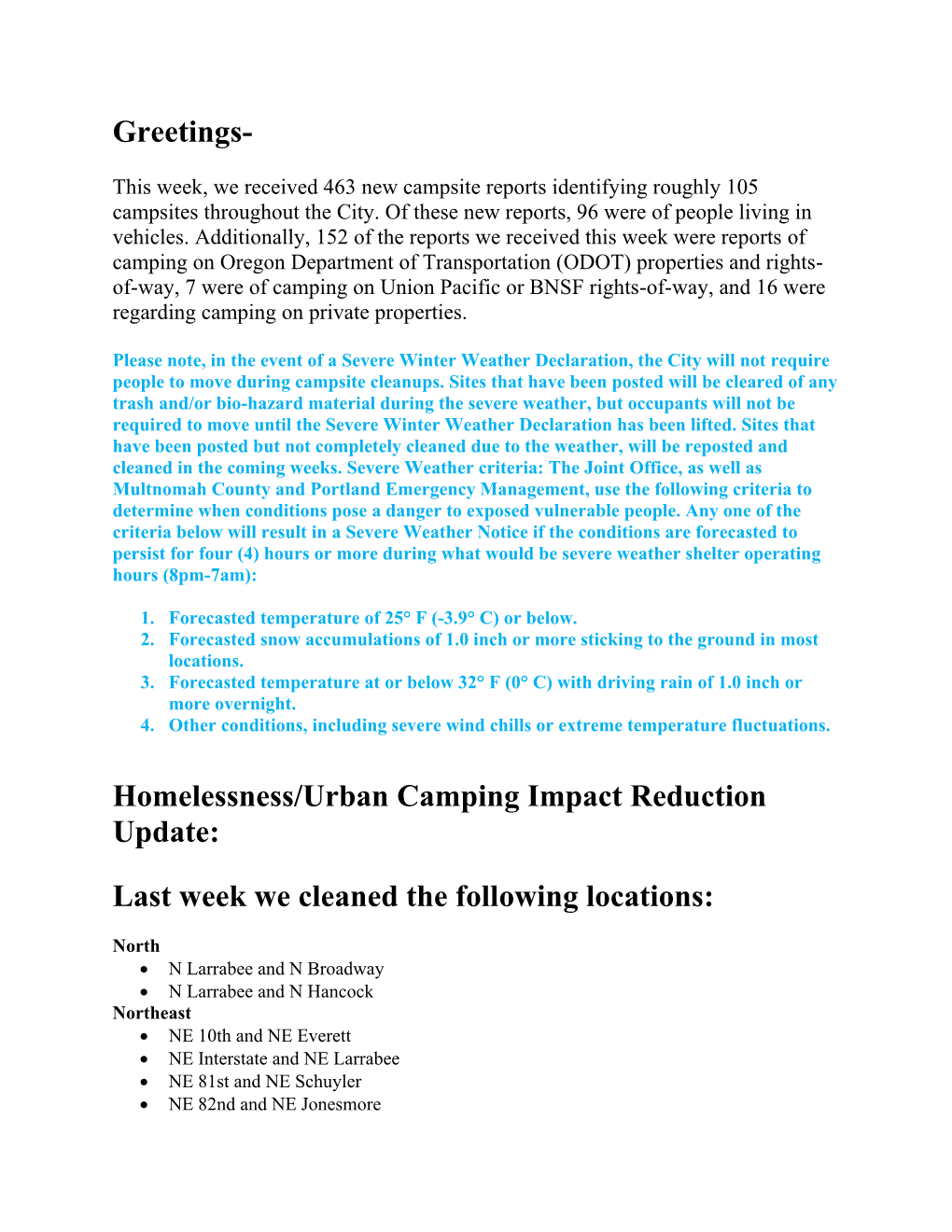 Homelessness/Urban Camping Impact Reduction Update