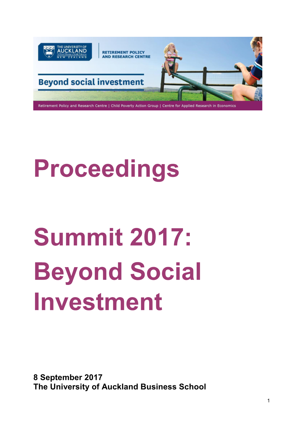 Proceedings Summit 2017: Beyond Social Investment