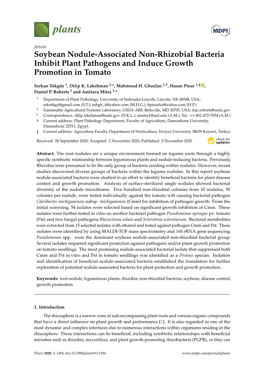 Soybean Nodule-Associated Non-Rhizobial Bacteria Inhibit Plant Pathogens and Induce Growth Promotion in Tomato