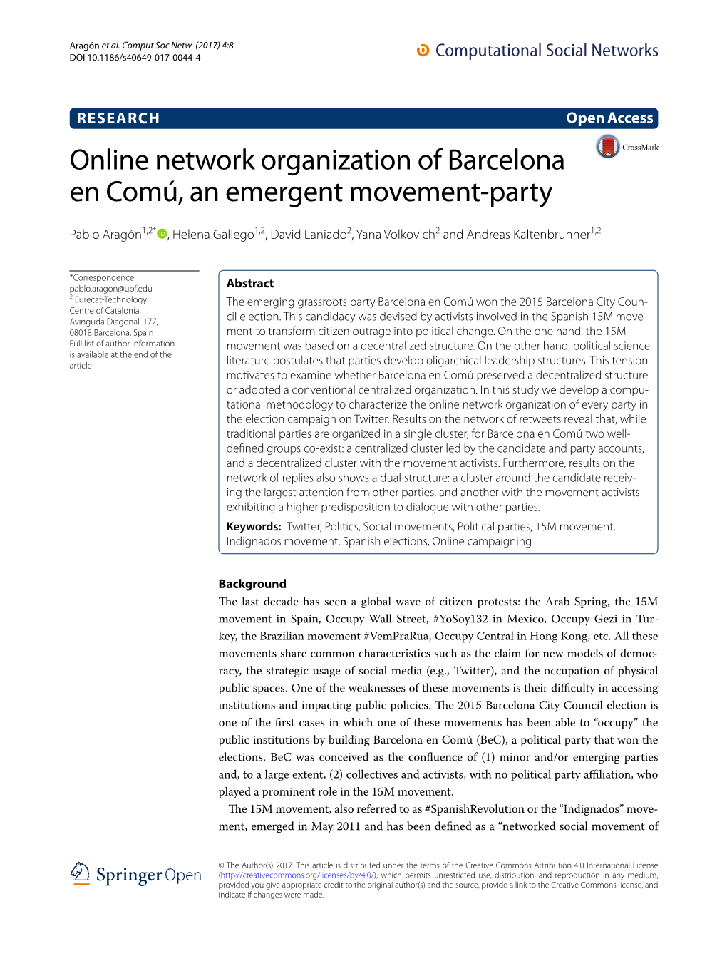 Online Network Organization of Barcelona En Comú, an Emergent Movement‑Party