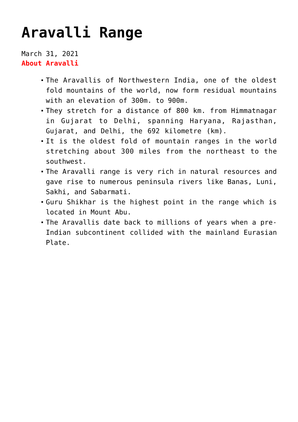 Aravalli Range