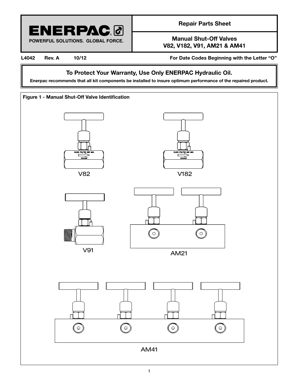 Repair Parts Sheet to Protect Your Warranty, Use Only ENERPAC