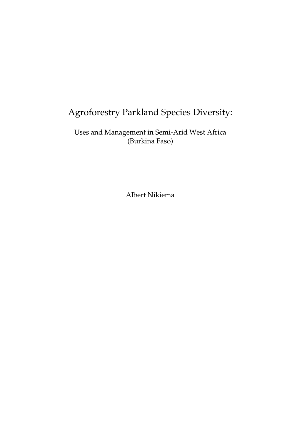 Agroforestry Parkland Species Diversity