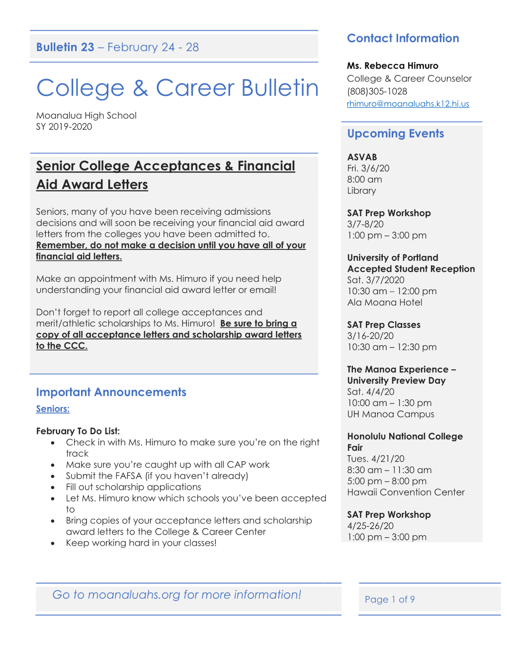 College & Career Bulletin