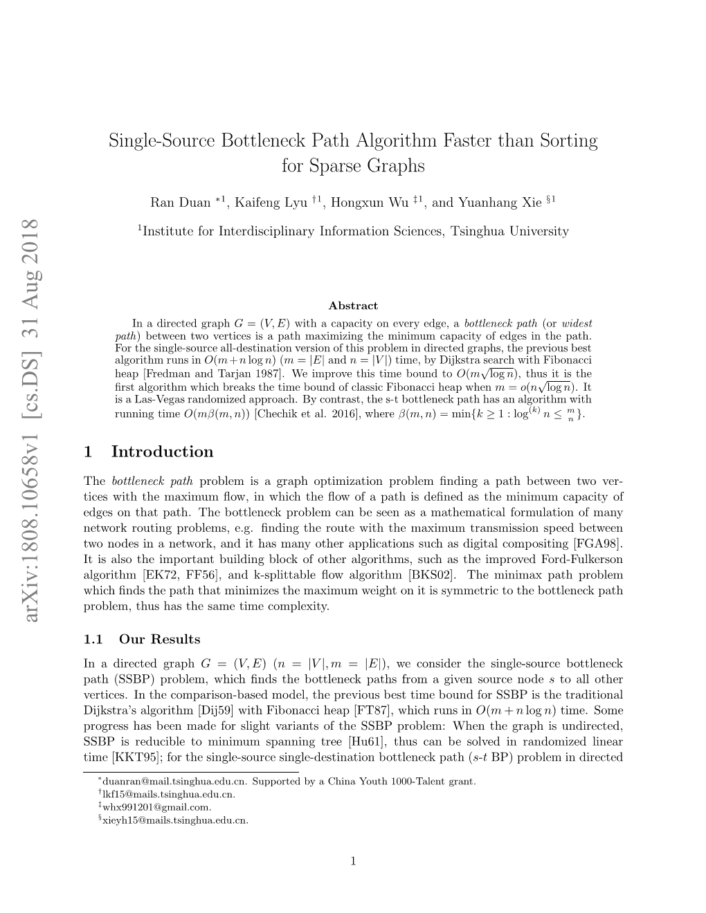 Single-Source Bottleneck Path Algorithm Faster Than Sorting For