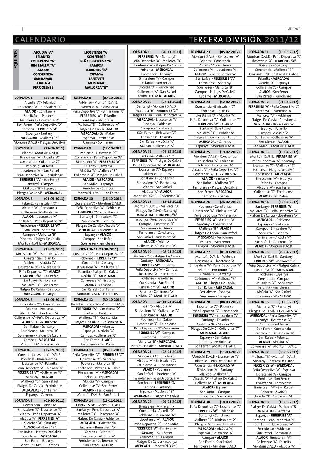 Calendario Tercera División 2011/12